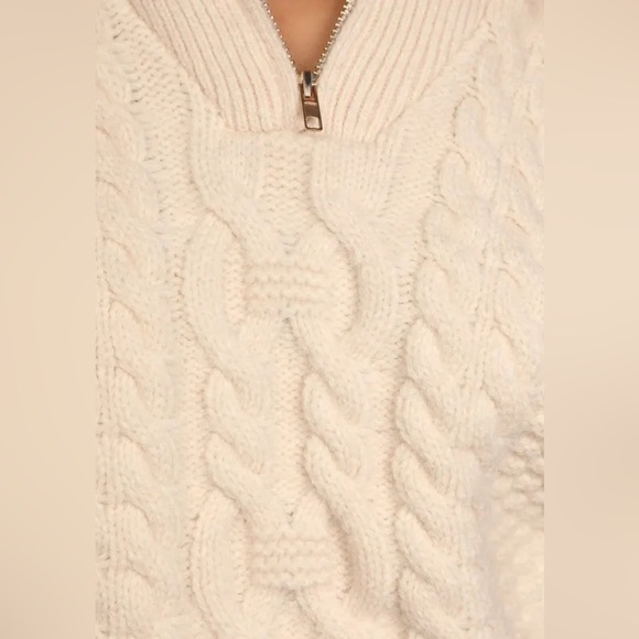 Lulus Cozy Weather Cream Cable Knit Quarter Zip Sweater S - Picture 3 of 4